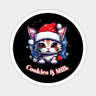 Cookies & Milk - Christmas Cat - Winter Holiday Magnet